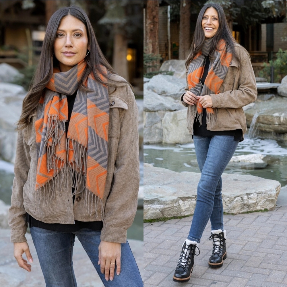 Grace & Lace Vibrant Orange and Gray Chevron Scarf